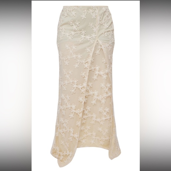 NWT Pretty Little Thing PLT Cream Floral Textured Thigh High Split Maxi Skirt - Picture 3 of 3